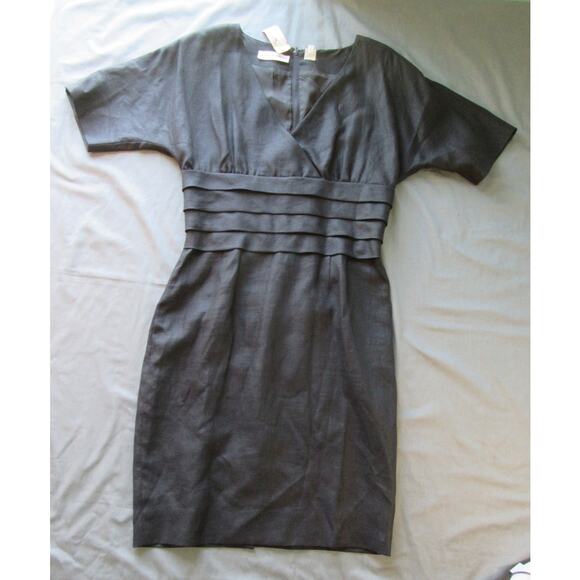 Nipon Boutique Dresses & Skirts - Vintage Nipon Boutique 100% Linen Knee Length Short Sleeve Black Dress Women 12